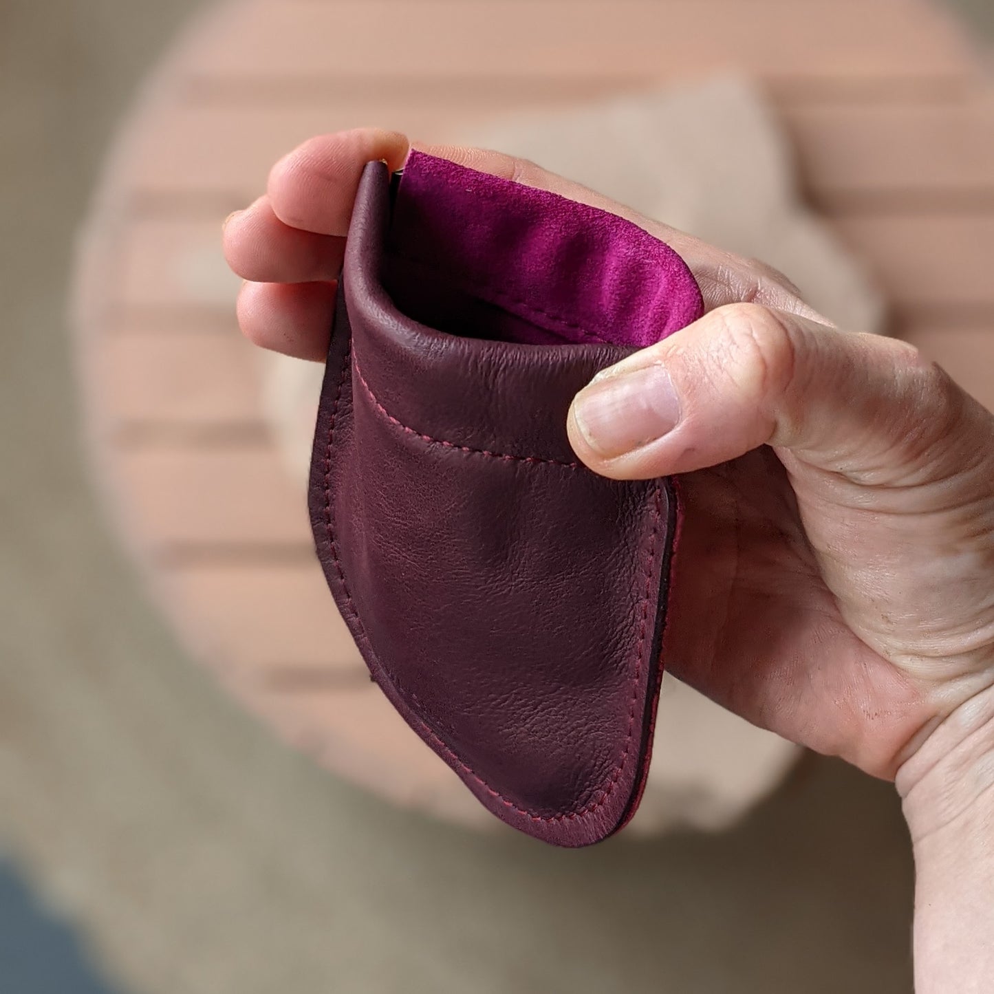 Pebble Pinch Pouch in Burgundy + Pink